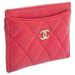 Pre Owned Chanel Pink Quilted Caviar Leather Classic Card Holder