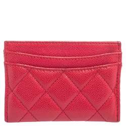 Pre Owned Chanel Pink Quilted Caviar Leather Classic Card Holder