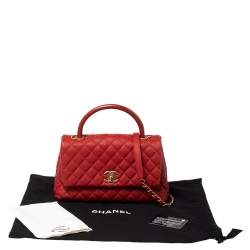 Pre Owned Chanel Red Lizard Embossed and Caviar Leather Small Coco Top Handle Bag