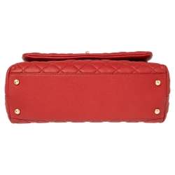 Pre Owned Chanel Red Lizard Embossed and Caviar Leather Small Coco Top Handle Bag