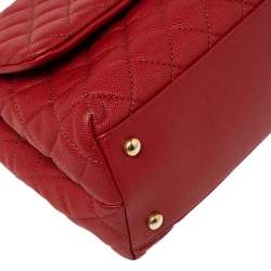 Pre Owned Chanel Red Lizard Embossed and Caviar Leather Small Coco Top Handle Bag