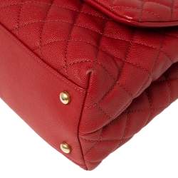 Pre Owned Chanel Red Lizard Embossed and Caviar Leather Small Coco Top Handle Bag