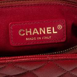 Pre Owned Chanel Red Lizard Embossed and Caviar Leather Small Coco Top Handle Bag