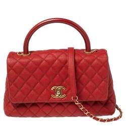 CHANEL Caviar Lizard Embossed Quilted Mini Coco Handle Flap Beige EXCELLENT!