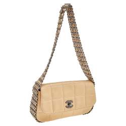 Chanel Beige Choco Bar Leather Multiple Chain Shoulder Bag