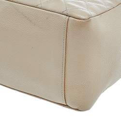 Pre Owned Chanel Beige Quilted Caviar Leather Grand Shopping Tote