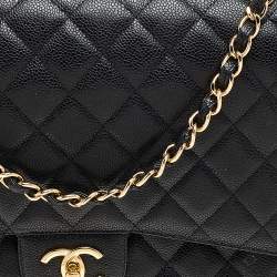 مملوكة مسبقًا حقيبة شانيل ماكسي كلاسيك جلد كافيار مبطن أسود بقلاب مزدوج