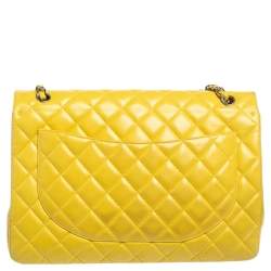 مملوكة مسبقًا Chanel Yellow Quilted Lambskin Leather Maxi Classic Single Flap Bag