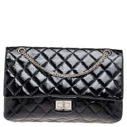 Chanel Black Quilted Patent Leather 2.55 Reissue 227 Double Flap