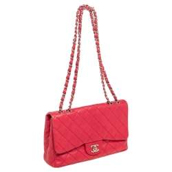 Pre Owned حقيبة شانيل جامبو كلاسيك جلد كافيار مبطن وردي بقلاب مزدوج 