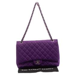 Pre Owned  حقيبة شانيل ماكسي كلاسيك جيرسيه مبطن بنفسجي بقلاب 