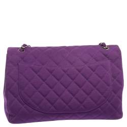 Pre Owned  حقيبة شانيل ماكسي كلاسيك جيرسيه مبطن بنفسجي بقلاب 