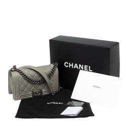 Chanel Grey Quilted Leather Medium Boy Bag