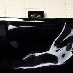 Pre Owned حقيبة شانيل جلد وجلد لامع مبطن أبيض/أسود بقفل متعاكس