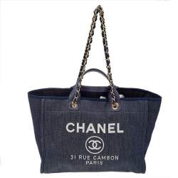 Chanel Navy Blue Denim Large Deauville Shopping Tote Chanel