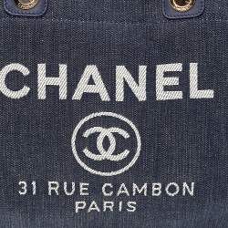 Pre Owned Chanel Navy Blue Denim Large Deauville Shopping Tote