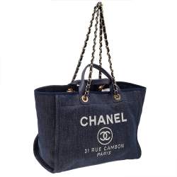 Pre Owned Chanel Navy Blue Denim Large Deauville Shopping Tote