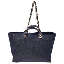 Pre Owned Chanel Navy Blue Denim Large Deauville Shopping Tote