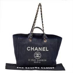 Pre Owned Chanel Navy Blue Denim Large Deauville Shopping Tote