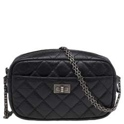 Chanel Black Aged Quilted Leather Mini Reissue Camera Bag Chanel