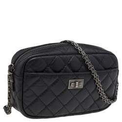 Pre Owned Chanel Black Aged Quilted Leather Mini Reissue Camera Bag