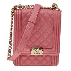 Chanel Pink Quilted Caviar Leather North/South Boy Bag Chanel