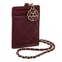 مملوكة مسبقًا حافظة بطاقات شانيل اينفينيتي لانيارد جلد مبطن أحمر داكن