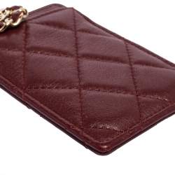 مملوكة مسبقًا حافظة بطاقات شانيل اينفينيتي لانيارد جلد مبطن أحمر داكن