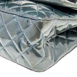 Pre Owned Chanel Green Quilted Patent Leather Reissue 2.55 Classic 227 Flap Bag