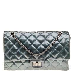 Pre Owned Chanel Green Quilted Patent Leather Reissue 2.55 Classic 227 Flap Bag