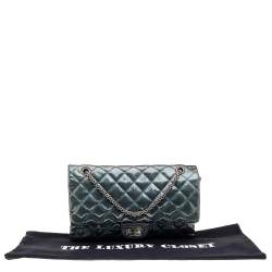 Pre Owned Chanel Green Quilted Patent Leather Reissue 2.55 Classic 227 Flap Bag