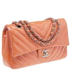 Pre Owned Chanel Pink Quilted Patent Leather Medium Classic Single Flap Bag