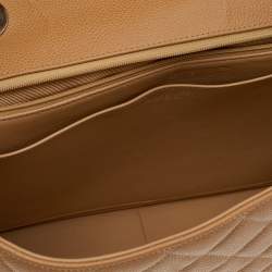 Pre Owned Chanel Beige Quilted Caviar Leather Jumbo Vintage Classic Single Flap Bag