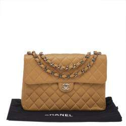 Pre Owned Chanel Beige Quilted Caviar Leather Jumbo Vintage Classic Single Flap Bag
