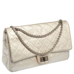 Pre Owned Chanel Silver Quilted Leather Reissue 2.55 Classic 227 Flap Bag