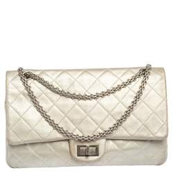 Pre Owned Chanel Silver Quilted Leather Reissue 2.55 Classic 227 Flap Bag