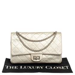 Pre Owned Chanel Silver Quilted Leather Reissue 2.55 Classic 227 Flap Bag