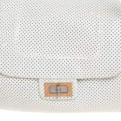 Pre Owned Chanel White Drill Perforated Leather Large Classic Flap Accordion Bag