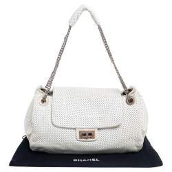 Pre Owned Chanel White Drill Perforated Leather Large Classic Flap Accordion Bag