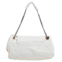 Pre Owned Chanel White Drill Perforated Leather Large Classic Flap Accordion Bag