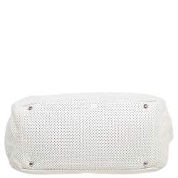 Pre Owned Chanel White Drill Perforated Leather Large Classic Flap Accordion Bag