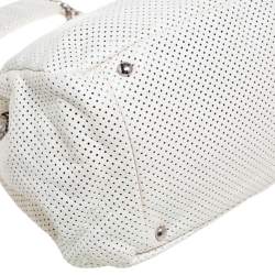 Pre Owned Chanel White Drill Perforated Leather Large Classic Flap Accordion Bag