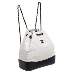 Pre Owned Chanel White/Black Quilted Aged Leather Gabrielle Backpack