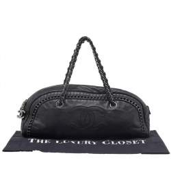 Pre Owned Chanel Black Leather Chain Trim Luxe Ligne Bowler Boston Bag