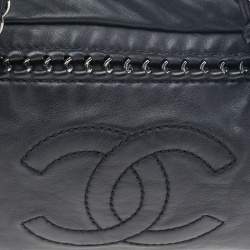 Pre Owned Chanel Black Leather Chain Trim Luxe Ligne Bowler Boston Bag