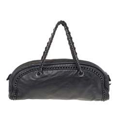 Pre Owned Chanel Black Leather Chain Trim Luxe Ligne Bowler Boston Bag