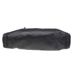 Pre Owned Chanel Black Leather Chain Trim Luxe Ligne Bowler Boston Bag