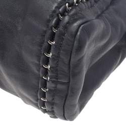 Pre Owned Chanel Black Leather Chain Trim Luxe Ligne Bowler Boston Bag