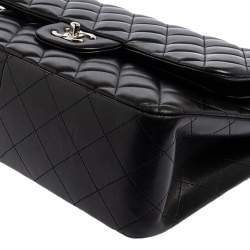 Pre Owned حقيبة شانيل قلاب مزدوج جامبو كلاسيك جلد مبطن أسود