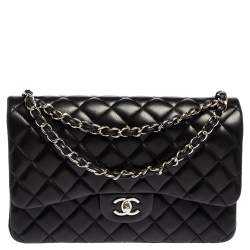 Pre Owned حقيبة شانيل قلاب مزدوج جامبو كلاسيك جلد مبطن أسود